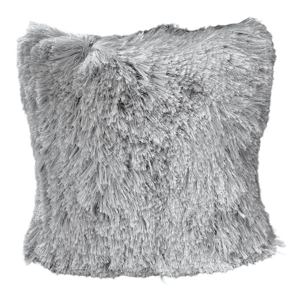 Set of Aphorism Gray Silver Metallic Shag Fringe Square Throw Pillow Covers 22"